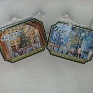 2 Collectible Marshall Field's FRANGO CHOCOLATE Tins 2024 Walnut Room 2022 Clock